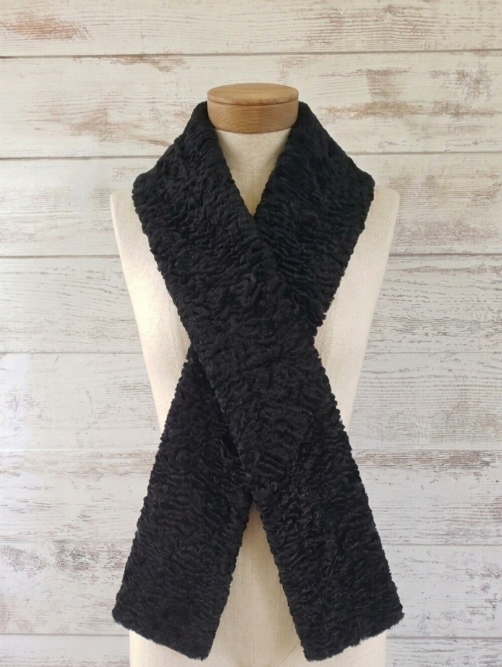 Screaming Eagle Faux Persian Lamb Fur Scarf Black Astrakhan Lined Wrap Unisex